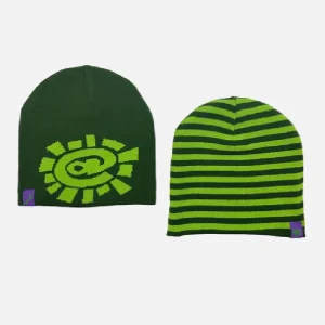 Adwysd Reversible No Cuff Stripe Beanie Green